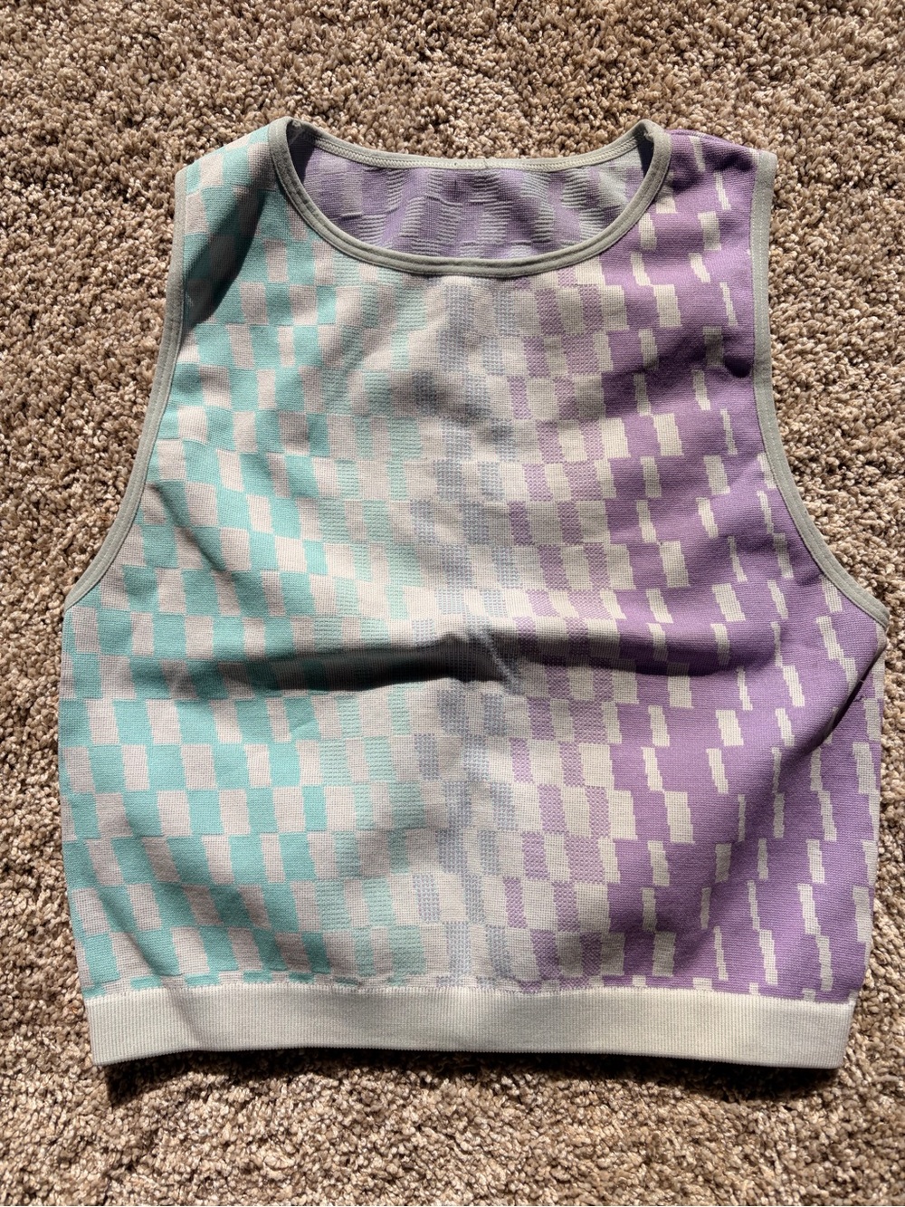 Fabletics Mint and Lavender Colorblock Knit Crop Top
